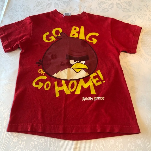 Angry Birds Boys Size S Red T-Shirt Short Sleeves Go Big Or Go Home Graphics - Picture 10 of 13